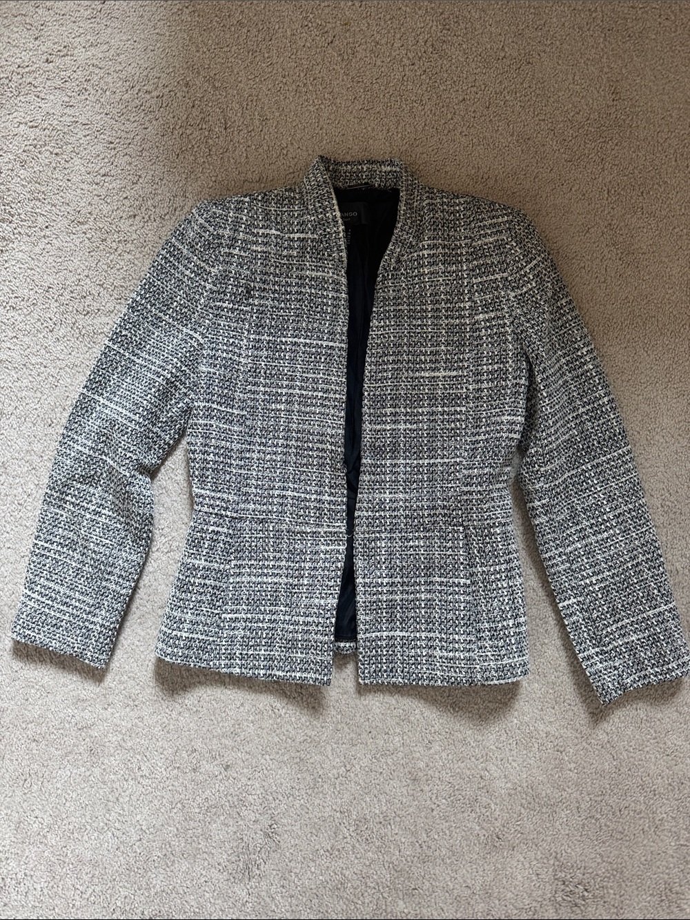 Mango Black and White Tweed Collarless Blazer - Picture 2 of 3